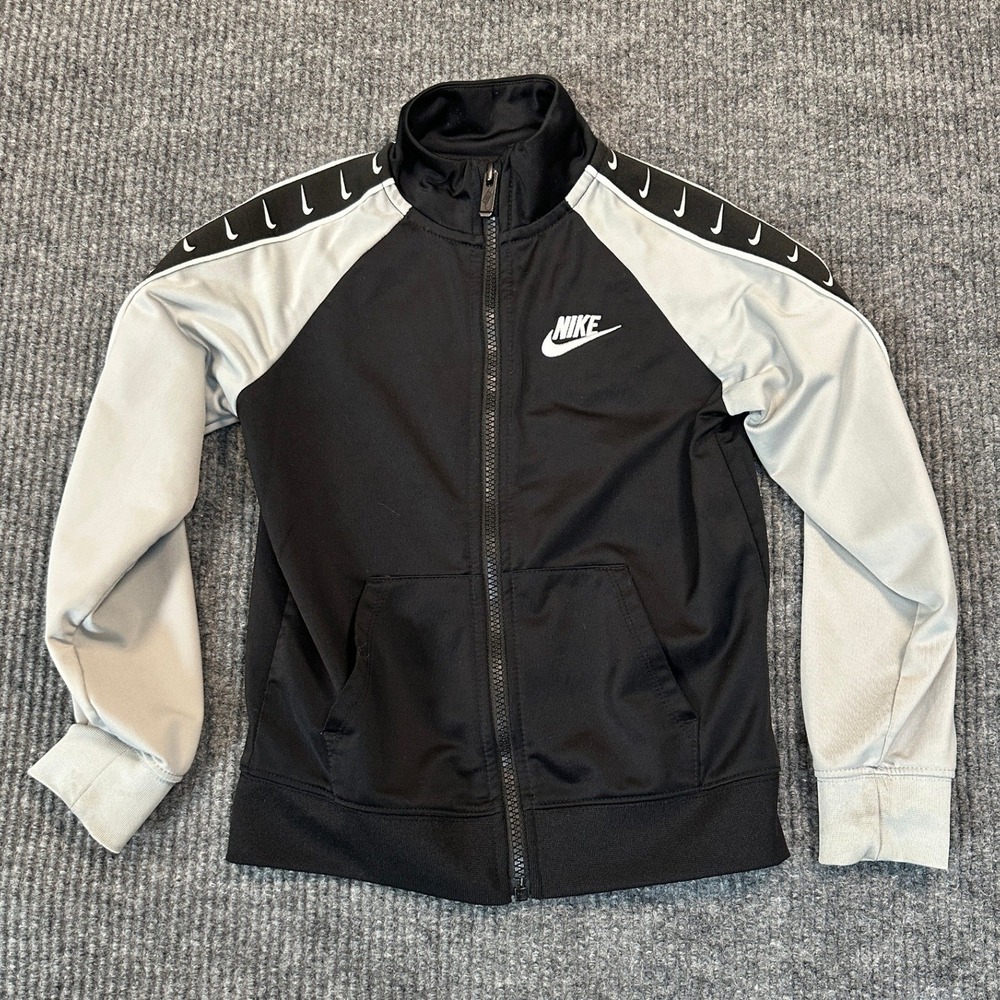 Nike Sportswear Repeat Track Jacket Size 7 Black/Grey‎ Logo Tape Sleeves